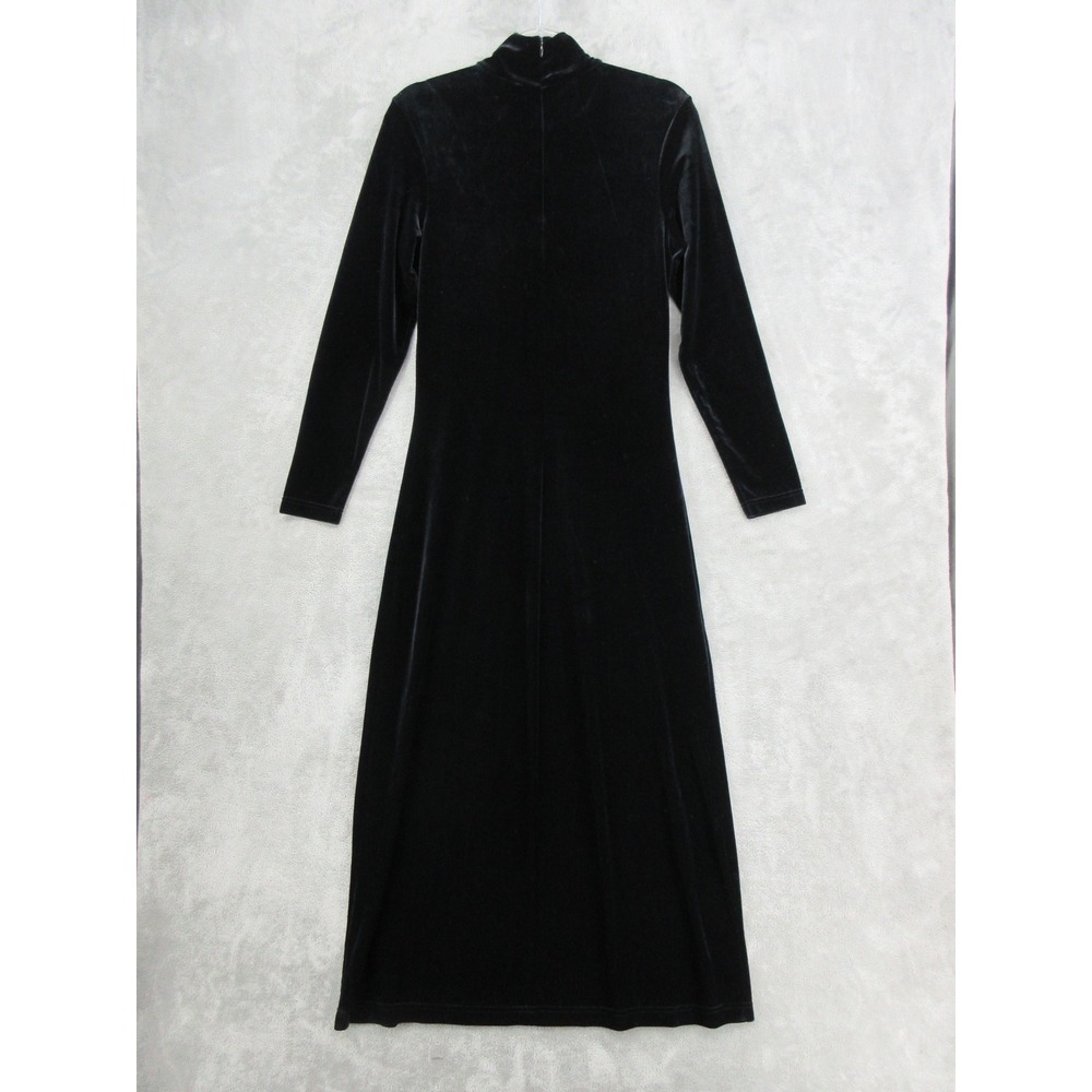 Vintage Express Dress Womens Size 6 Tricot Velvet Mock Maxi Stretch 90s Black - Picture 2 of 14